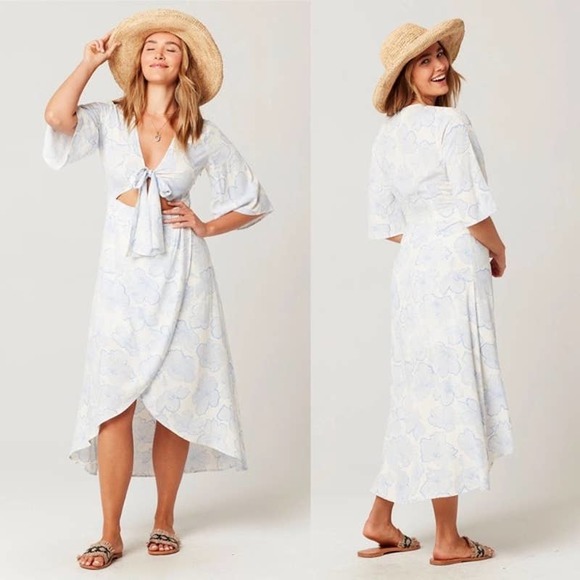 L*SPACE Dresses & Skirts - L*Space Kellen Dress in Hibiscus Tie Front Maxi Dress Floral Boho Size Large